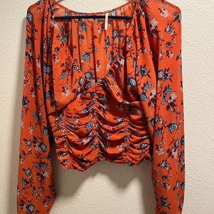 Free People Floral Print Long Sleeve Crop Top